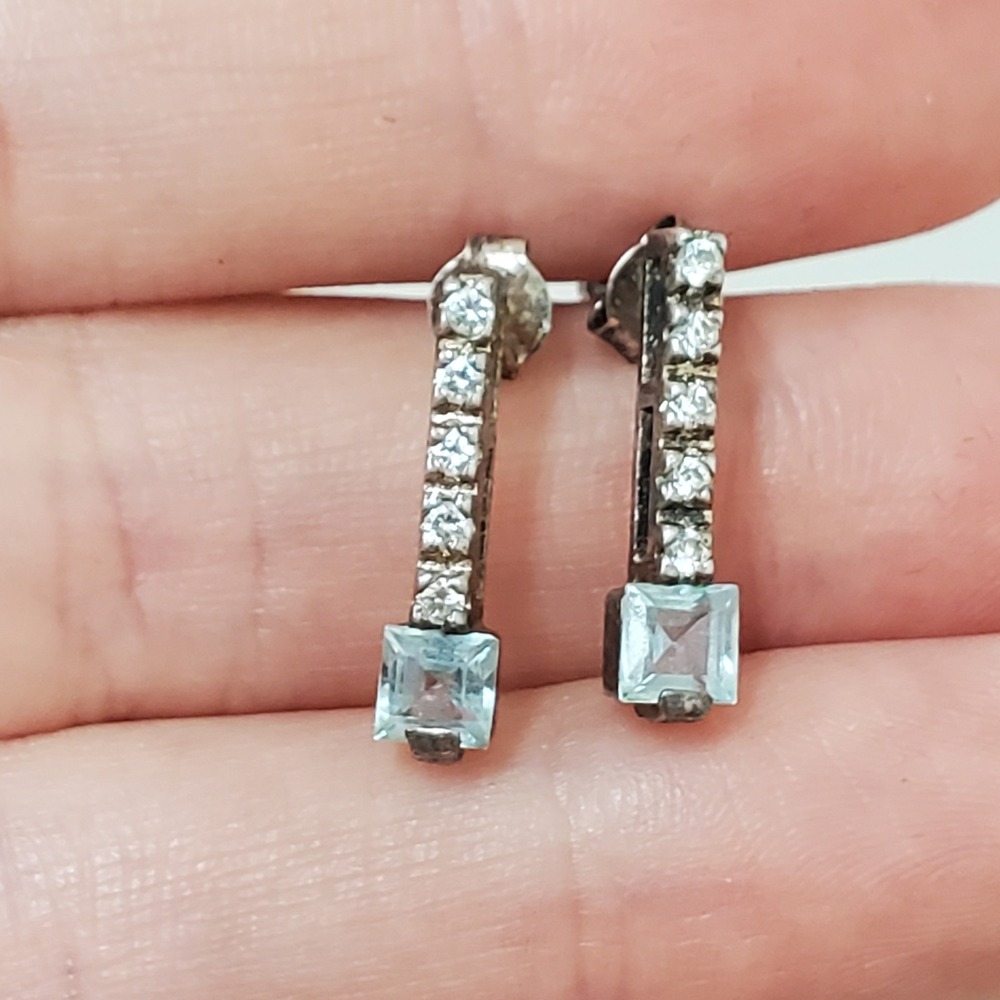 VTG Premier Designs 925 Sterling Silver Earrings Signed PD Clear & Blue Stones